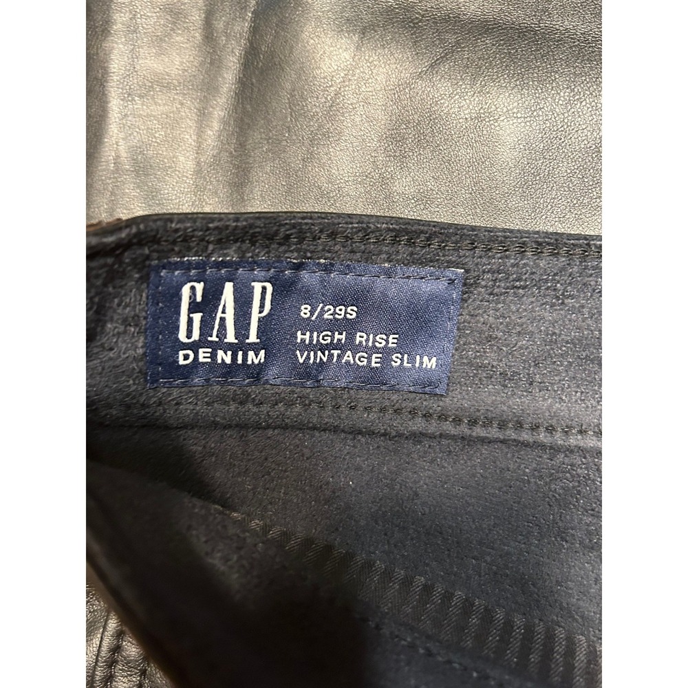 Gap High Rise Vintage Slim Faux Leather Pants Black Womens Edgy Quiet Luxury - Picture 3 of 11